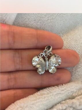 Crystal Butterfly Pendant Necklace Charm - Silver-Tone